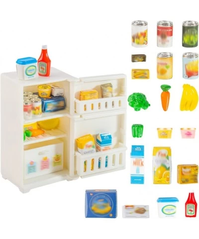 21 Pcs Mini House Miniature Refrigerator with Mini Food Set Mini Kitchen Furniture Fridge Decorations Miniature Food with Jui...