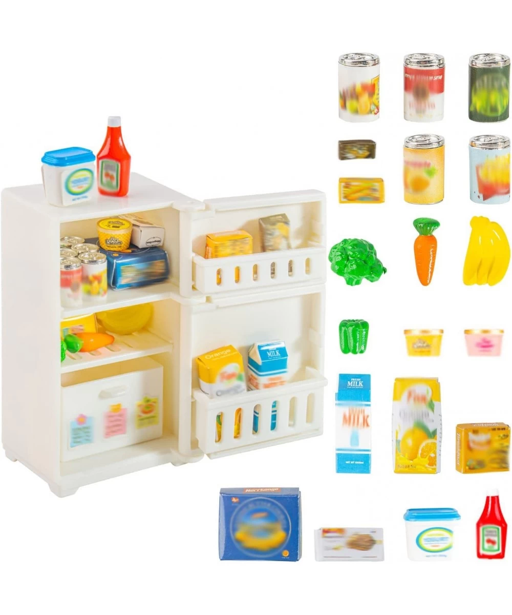 21 Pcs Mini House Miniature Refrigerator with Mini Food Set Mini Kitchen Furniture Fridge Decorations Miniature Food with Jui...