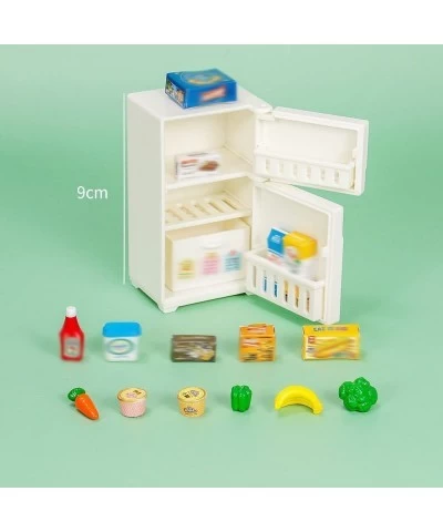 21 Pcs Mini House Miniature Refrigerator with Mini Food Set Mini Kitchen Furniture Fridge Decorations Miniature Food with Jui...