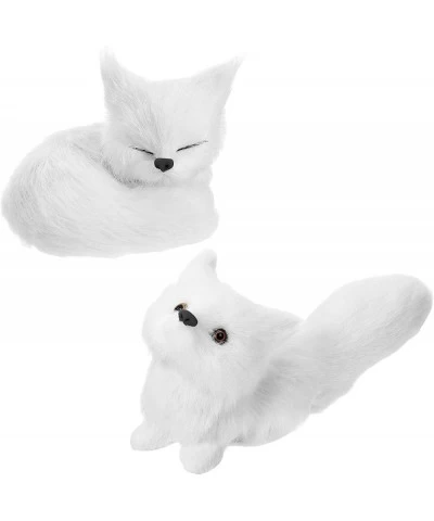 Simulation Fox Toy 2 Piece Fur Fox Model Stuffed Fox Ornament Static Action Figures Fox Squatting Sleeping Plush Mini Fox for...