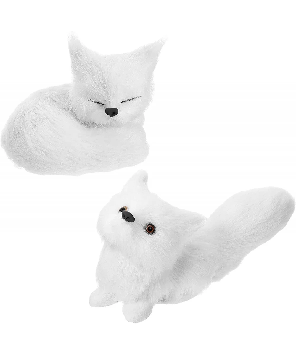 Simulation Fox Toy 2 Piece Fur Fox Model Stuffed Fox Ornament Static Action Figures Fox Squatting Sleeping Plush Mini Fox for...