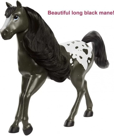 Herd Horse (Approx. 8-in) Moving Head  Black Pinto with Long Black Mane & Playful Stance Great Gift for Horse Fans Ages 3 Yea...