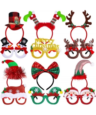 12 Pieces Christmas Party Glittered Glasses Frame and Christmas Holiday Headbands Reindeer and Santa Styles Accessories Gift ...