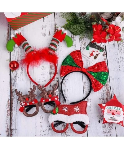 12 Pieces Christmas Party Glittered Glasses Frame and Christmas Holiday Headbands Reindeer and Santa Styles Accessories Gift ...