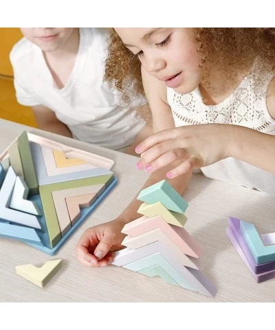 13-Pcs Colorful Stacker Triangle Square Building Block Set Silicon Blocks Puzzles Brain Teasers Tangram Puzzles Sensory Color...