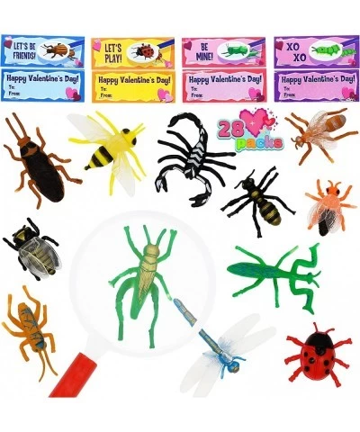 28 Packs Valentines Day Insect Bugs Figures Toys with Magnifiers and Valentine Greeting Cards for Kids Party Favors Classroom...