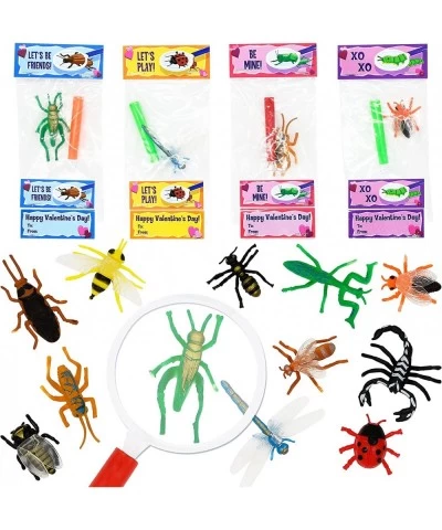 28 Packs Valentines Day Insect Bugs Figures Toys with Magnifiers and Valentine Greeting Cards for Kids Party Favors Classroom...