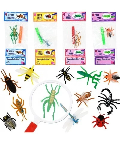 28 Packs Valentines Day Insect Bugs Figures Toys with Magnifiers and Valentine Greeting Cards for Kids Party Favors Classroom...