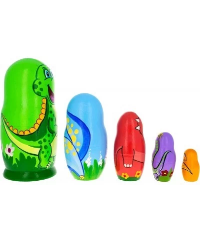 Set of 5 Dinosaurs Wooden Nesting Dolls 6 Inches $68.39 Nesting Dolls