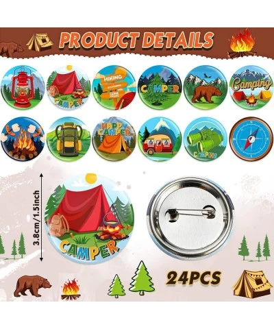 48 Pieces Happy Camper Party Favors Kit 24 Camping Adventure Bears Sign Silicone Bracelets and 24 Camping Birthday Badge Deco...