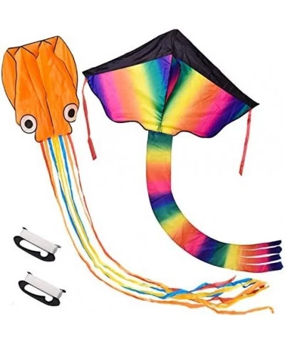 Kites for Kids and Adults Easy to Fly Large Rainbow Kite and Giant Octopus Kite Flying Beach Kites for Outdoor Game Pack of 2...