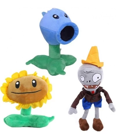 3 PCS Plants VS Conehead Plush Zombies Plants Sets Toy Pea 1 2 Stuffed Soft Conehead Zombie Doll Sunflower PVZ Plush Figure D...