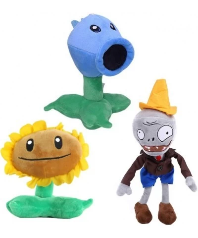 3 PCS Plants VS Conehead Plush Zombies Plants Sets Toy Pea 1 2 Stuffed Soft Conehead Zombie Doll Sunflower PVZ Plush Figure D...