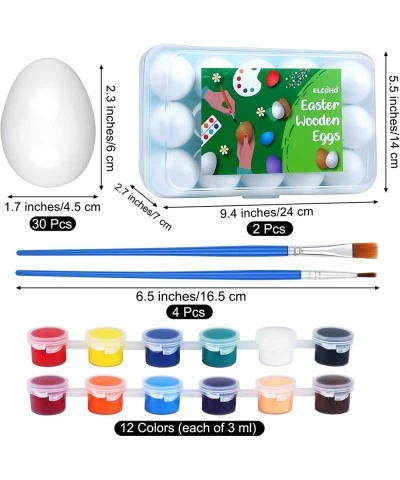 Elcoho 30 Packs Unfinished Wooden Easter Eggs Unpainted Easter Eggs Toys Mini DIY Fake Art Craft Eggs with Brushes and Paints...