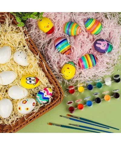 Elcoho 30 Packs Unfinished Wooden Easter Eggs Unpainted Easter Eggs Toys Mini DIY Fake Art Craft Eggs with Brushes and Paints...