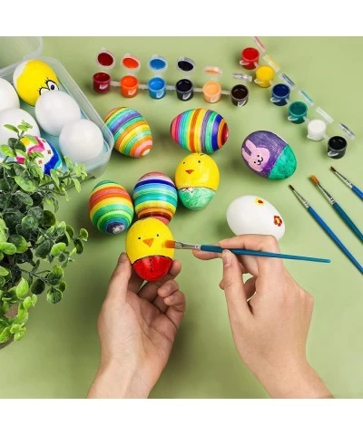 Elcoho 30 Packs Unfinished Wooden Easter Eggs Unpainted Easter Eggs Toys Mini DIY Fake Art Craft Eggs with Brushes and Paints...