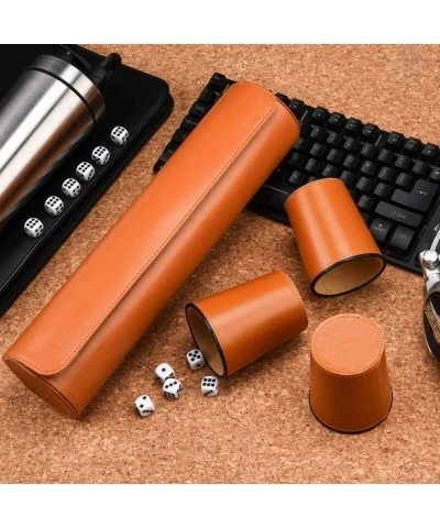 Party Games Leather Dice Cup Set 5 Leather Dice Cups + 25 Dice + Exclusive Storage and Transport Case Made of Faux Leather wi...