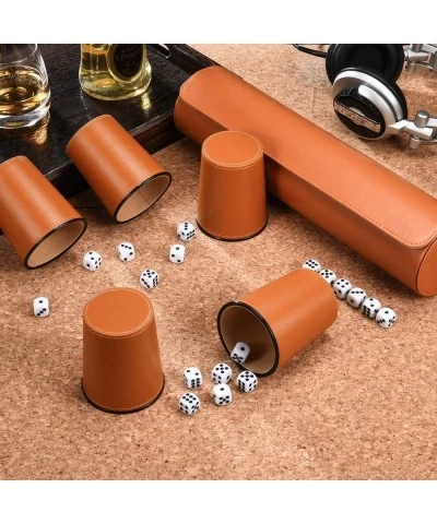 Party Games Leather Dice Cup Set 5 Leather Dice Cups + 25 Dice + Exclusive Storage and Transport Case Made of Faux Leather wi...