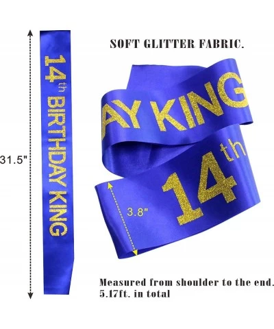 14th Birthday King Crown and Sash for Boys - Majesty Gold & Black Premium Metal Crown for Him + Blue & Gold Sash 14th Birthda...