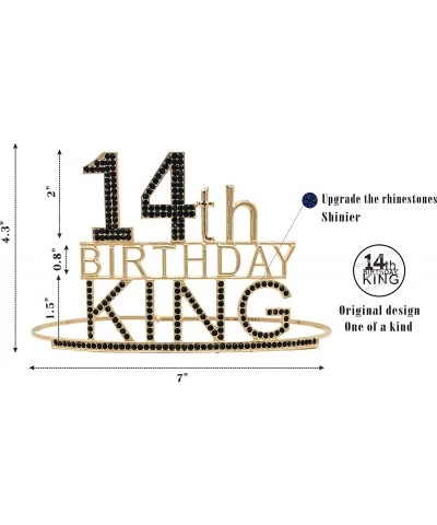 14th Birthday King Crown and Sash for Boys - Majesty Gold & Black Premium Metal Crown for Him + Blue & Gold Sash 14th Birthda...