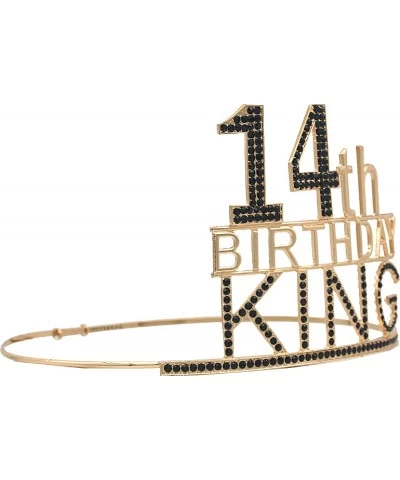 14th Birthday King Crown and Sash for Boys - Majesty Gold & Black Premium Metal Crown for Him + Blue & Gold Sash 14th Birthda...