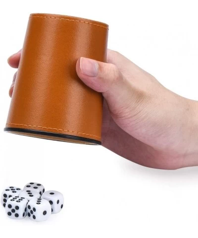 Party Games Leather Dice Cup Set 5 Leather Dice Cups + 25 Dice + Exclusive Storage and Transport Case Made of Faux Leather wi...