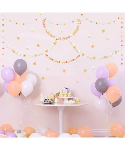 4 Pcs Felt Ball Garland Groovy Party Banner and Daisy Groovy Boho Garland Sets with 6.5 Feet Colorful Pom Pom Garland Pre Str...