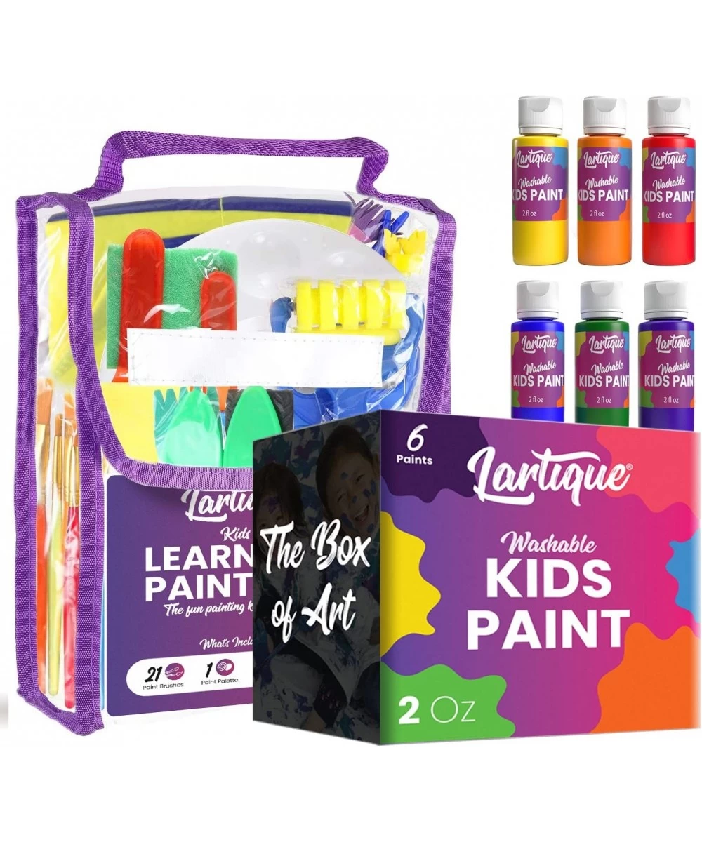 29 Piece Learning Kids Paint Set - 21 Piece Assorted Sponges & Paint Brushes Including 6 Washable Kids Paint 1 Apron & a Pale...