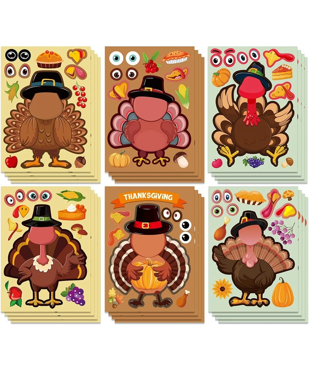 24 Sheets Thanksgiving Turkey Stickers Happy Thanksgiving Party Games Stickers for Kids Make-a-face Turkey Stickers for Thank...