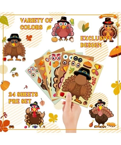 24 Sheets Thanksgiving Turkey Stickers Happy Thanksgiving Party Games Stickers for Kids Make-a-face Turkey Stickers for Thank...