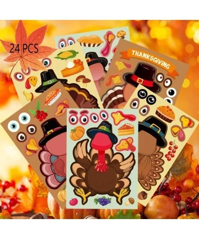 24 Sheets Thanksgiving Turkey Stickers Happy Thanksgiving Party Games Stickers for Kids Make-a-face Turkey Stickers for Thank...