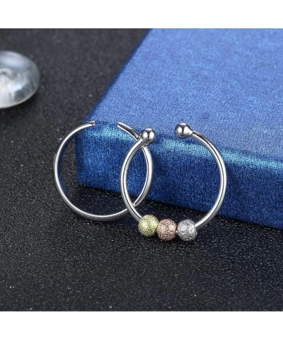 2 Pcs 925 Sterling Silver Anxiety Rings for Women Spinner Fidget Bead Rings for Anxiety Worry Adjustable Open Peace Stackable...