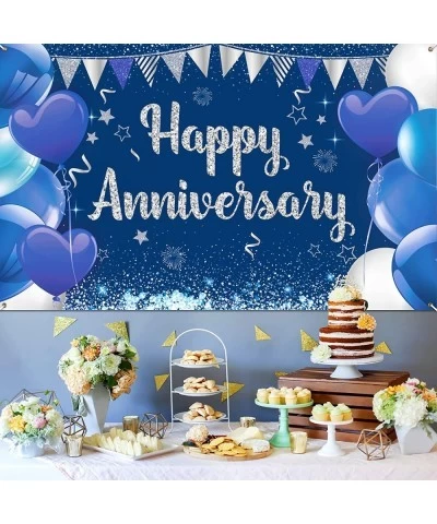 Navy Blue Happy Anniversary Party Banner Backdrop Blue Wedding Anniversary Banner Large Anniversary Party Background Poster f...