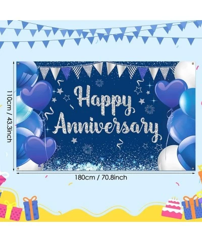 Navy Blue Happy Anniversary Party Banner Backdrop Blue Wedding Anniversary Banner Large Anniversary Party Background Poster f...