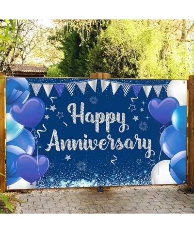 Navy Blue Happy Anniversary Party Banner Backdrop Blue Wedding Anniversary Banner Large Anniversary Party Background Poster f...