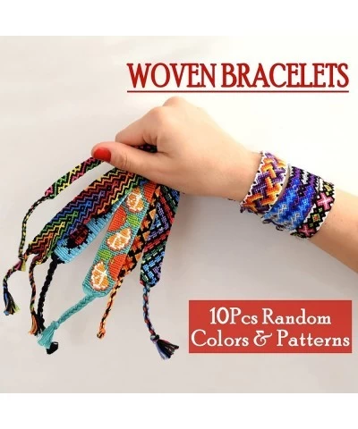 10 Pcs Woven Bracelet Bulk for Women Kids & Girls - Nepal Style Friendship Bracelets Handmade Braided Rope Wrist String Chain...