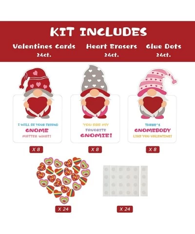 Valentines Day Cards for Kids - Valentines Day Gifts for Kids - Gnomes Heart Erasers Valentine Card 24 Pack - Valentine's Day...