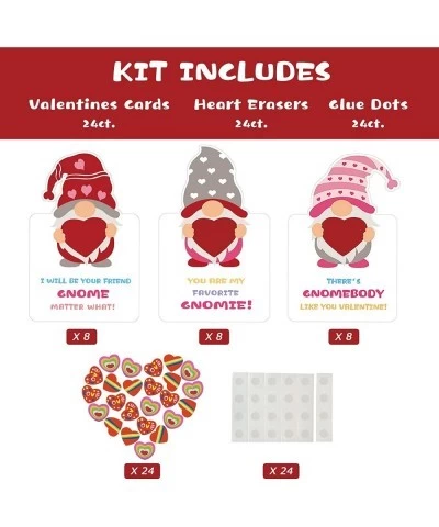 Valentines Day Cards for Kids - Valentines Day Gifts for Kids - Gnomes Heart Erasers Valentine Card 24 Pack - Valentine's Day...