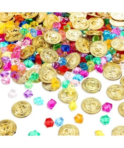 100 Pieces Pirate Gold Coins and 100 Pieces Gem Jewelry Treasure Toys Activity Party Decorations for Halloween Pirate Adventu...