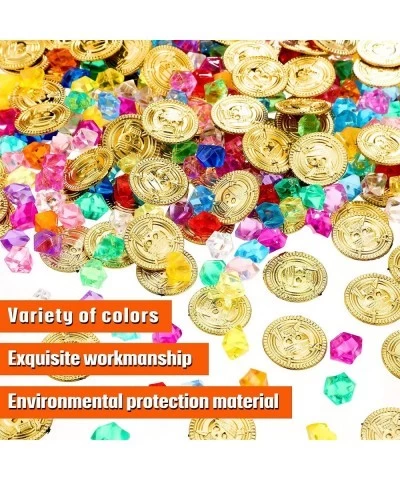 100 Pieces Pirate Gold Coins and 100 Pieces Gem Jewelry Treasure Toys Activity Party Decorations for Halloween Pirate Adventu...