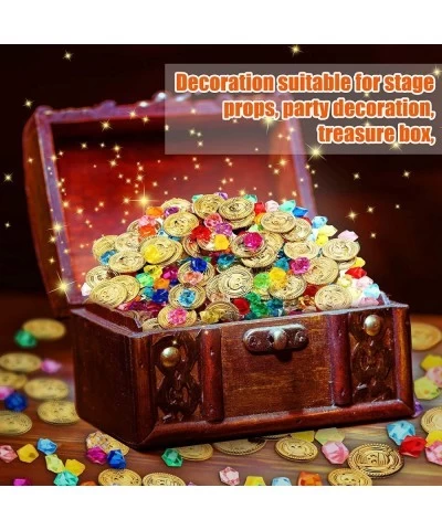 100 Pieces Pirate Gold Coins and 100 Pieces Gem Jewelry Treasure Toys Activity Party Decorations for Halloween Pirate Adventu...