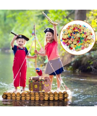 100 Pieces Pirate Gold Coins and 100 Pieces Gem Jewelry Treasure Toys Activity Party Decorations for Halloween Pirate Adventu...