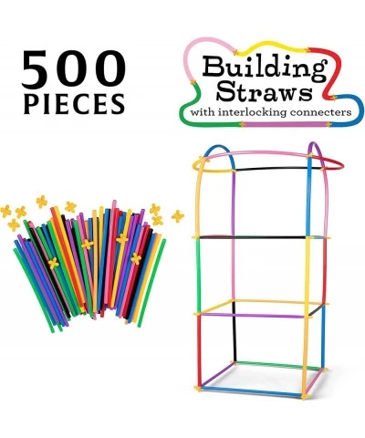 500pc Building Straws & Connectors Set for Kids - Includes 7 Plus Interlocking Connectors - Nostalgic Educational Constructio...