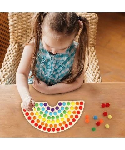 Wooden Peg Board Toddler Toys Children's Math Learning Color Row Sorting Montessori Game Rainbow Color Bead Puzzle Stacking B...