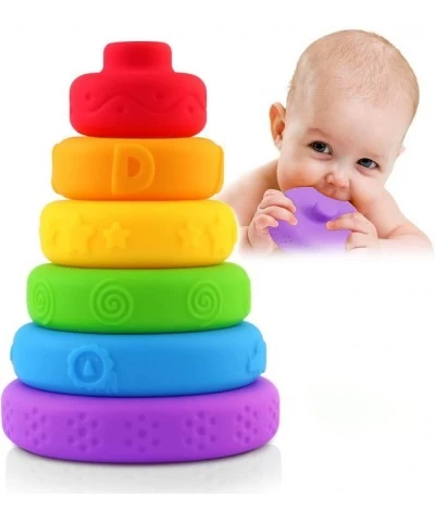 Rainbow Stacking Rings for Babies 6 PCS Ring Stacker Baby Toy Silicone Stacking Nesting Circle Montessori Stacking Toy for Ba...