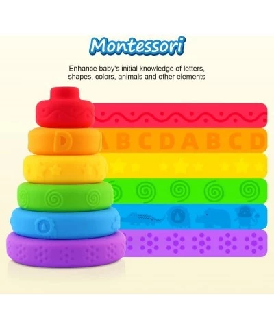 Rainbow Stacking Rings for Babies 6 PCS Ring Stacker Baby Toy Silicone Stacking Nesting Circle Montessori Stacking Toy for Ba...