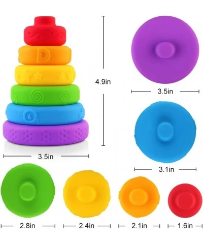 Rainbow Stacking Rings for Babies 6 PCS Ring Stacker Baby Toy Silicone Stacking Nesting Circle Montessori Stacking Toy for Ba...