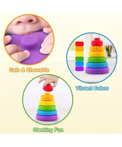 Rainbow Stacking Rings for Babies 6 PCS Ring Stacker Baby Toy Silicone Stacking Nesting Circle Montessori Stacking Toy for Ba...