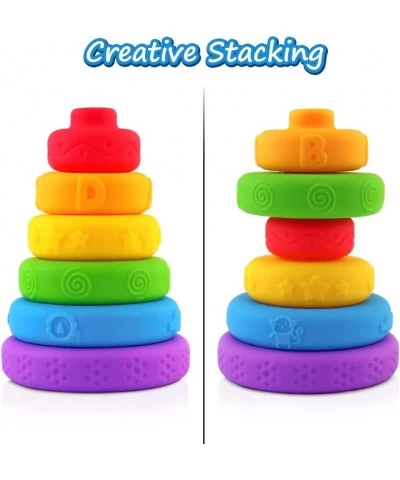 Rainbow Stacking Rings for Babies 6 PCS Ring Stacker Baby Toy Silicone Stacking Nesting Circle Montessori Stacking Toy for Ba...