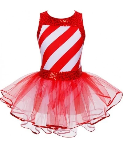 Girls Christmas Miss Candy Cane Dance Costume Metallic Striped Tank Leotard Tutu Skirted Dress $19.46 Kids' Costumes